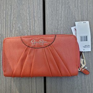 Jessica Simpson Double Zipper Orange Gold Faux Leather